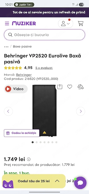Boxă pasiva in 2 căi cu garantie și bon fiscal