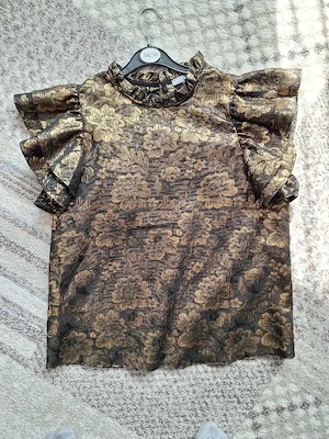 Bluză elegantă NOUA mărime M brocart negru cu imprimeu floral auriu