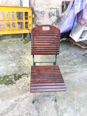  Set Grădină Terasă   Masă + 4 Scaune Pliabile (Metal și Lemn Tratat)