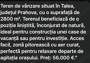 Teren de vanzare talea prahova 