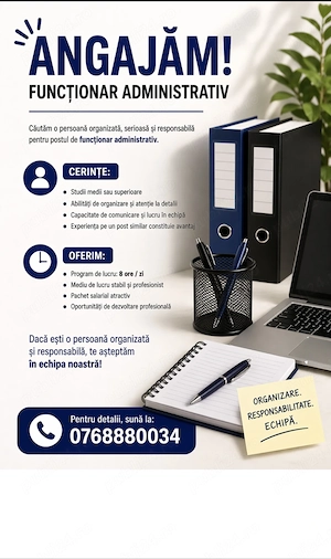 Angajăm funcționar administrativ(casier)