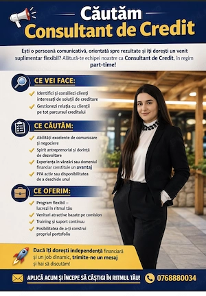 Angajăm consultant de credit cu program part-time 
