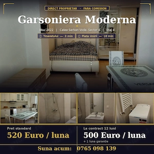 Garsonieră modernă de închiriat   Bloc 2022   Metrou Tineretului 3 min   Direct proprietar