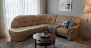 Canapea de colț din piele naturală   Design clasic, confort premium