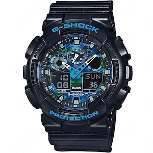 Ceas CASIO G-SHOCK GA-100 BLACK&BLUE-Negru Mat cu Albastru Sport Nou!