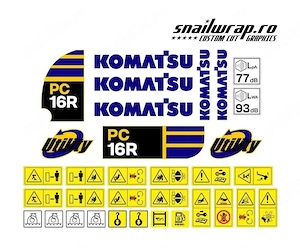 Stickere autocolante Komatsu PC16R PC14R PC27R PC15R PC12R PC20R