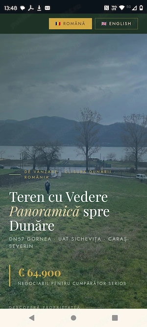 TEREN INTRAVILAN 2.100 mp   Vedere Panoramica Dunare | Gornea, CLISURA DUNĂRII