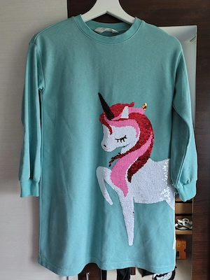 Rochie fete Turcoaz cu paiete H&M mărimea 134-140, potrivită pentru 8-10 ani