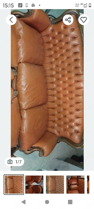 Set divan si fotolii tip cesterfield in piele - imagine 2