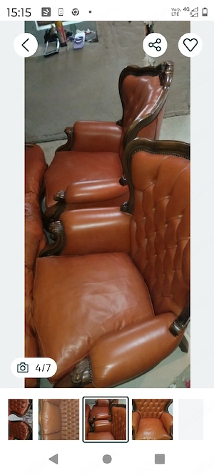 Set divan si fotolii tip cesterfield in piele - imagine 3