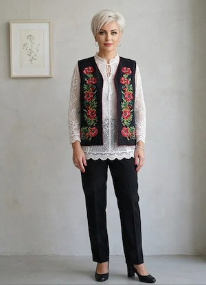 Vestă nouă, traditionala, cu flori, XL - imagine 2