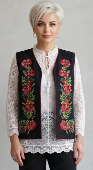 Vestă nouă, traditionala, cu flori, XL - imagine 3