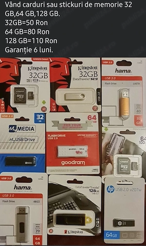 Vând carduri sau stickuri de memorie 32GB,64 GB,128 GB.