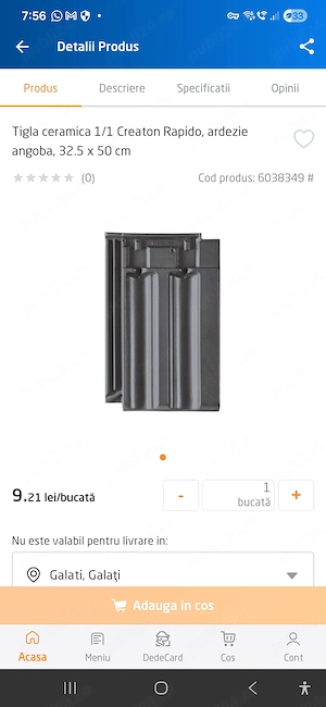 Tigla ceramica 1 1 Creaton Rapido, ardezie angoba, 32.5x50 cm angoba,