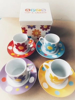 Set Espresso 8 piese Crown Victorian - Porțelan Fin (Fine China) - Stil Pop-Art Floral, Nou la cutie