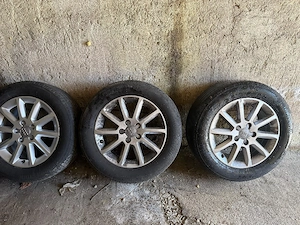 4 Jante originale Audi R16 + Anvelope vară Bridgestone 225/55 R16 - imagine 3