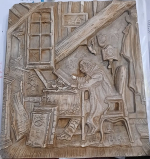 Basorelief Vintage "Învățatul" - Stil Carl Spitzweg   Vintage Wall Relief "The Scholar"