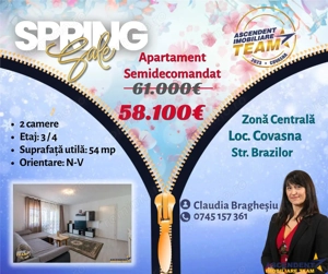 FILM! Apartament 2 camere, luminos, parcare, in centrul statiunii Covasna