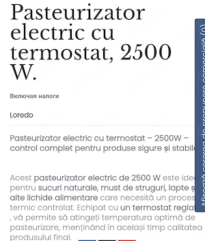 Pasteurizator electric cu termostat de 2500W