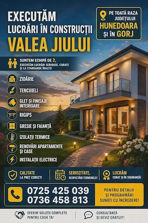 Executăm lucrări în construcții!
