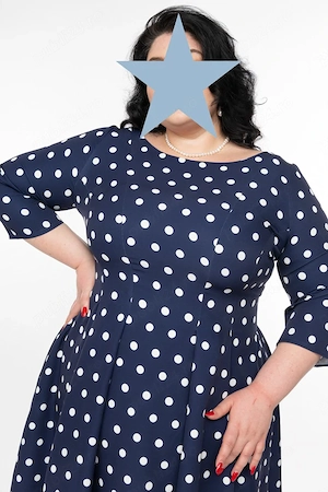 Rochia Lucia bleumarin cu buline albe - Idu Fashion - brand romanesc