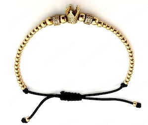 Bratara snur cu bile si coroana din aur galben de 14k