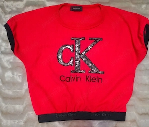Trening Compleu Fata 8 ani 128 cm CK Set Nou Bumbac 100% Roșu Strasuri Top Crop