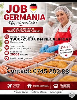 Angajari muncitori în abator Germania-fără comision