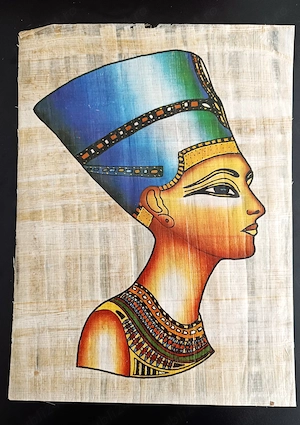 Papirus egiptean autentic   Regina Nefertiti - papirus înrămat