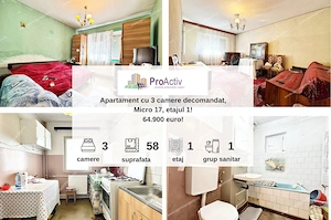 Apartament cu 3 camere decomandat, etajul 1, in cartierul Micro 17!
