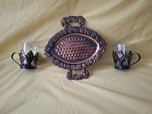 Set decorativ din metal în stil turcesc pentru a servi cafea sau ceai