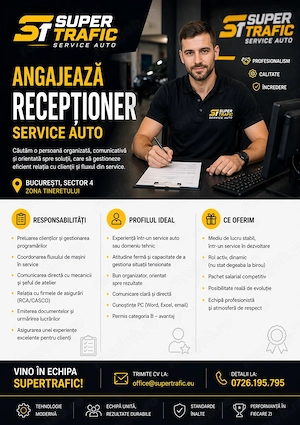 Angajez Receptioner service auto zona Tineretului 