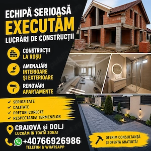 Echipa serioasă Executăm lucrări de construcții de la 0 și renovări