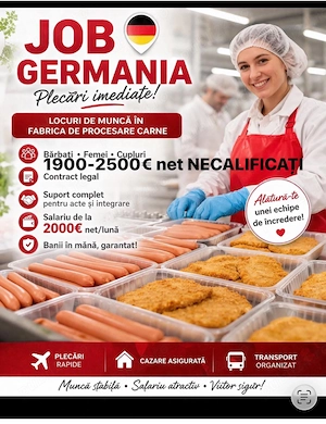 Angajări muncitori în abator Germania-fără comision 
