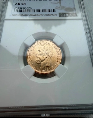 moneda aur Romania 20 lei 1906 gradata NGC AU58