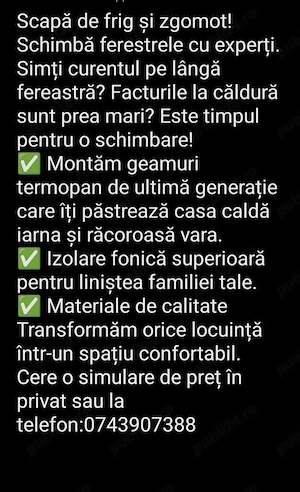 Montăm geamurii termopan uși cu izolare fonica.