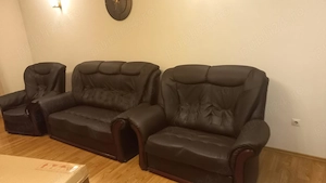 Canapea Extensibilă 3 Locuri + 2 Fotolii Piele Ecologică