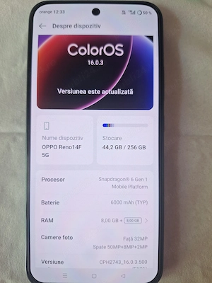 Vând Oppo reno 14F 5g la cutie, ca nou. Preț fix