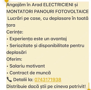 Angajam electricieni Arad pentru deplasari