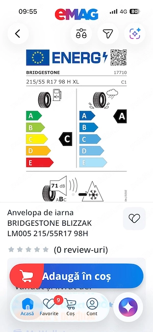 Set de 4 anvelope de iarna Bridgestone Bizzak LM005  215/55/17  DOT 24/2022 - imagine 3
