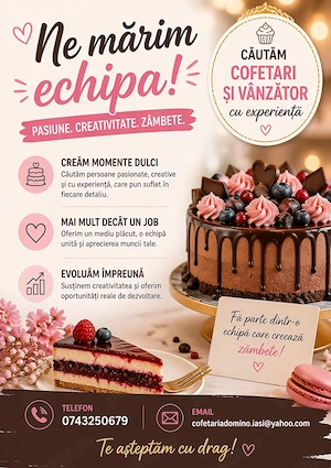 Angajam vanzator si cofetar cu experienta