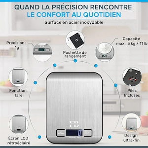 Cântar de Bucătărie cu Husă de Protecție   Precizie 1 g, Oțel Inoxidabil 5 kg, Funcție Tare - imagine 2