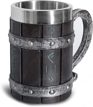 Cană Vikingă din Stejar cu Inserție din Oțel Inoxidabil, 550 ml