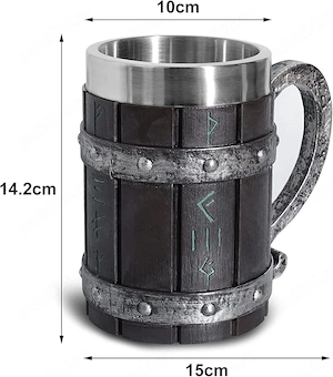 Cană Vikingă din Stejar cu Inserție din Oțel Inoxidabil, 550 ml - imagine 2