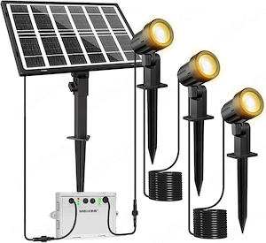Proiectoare Solare MEIKEE   Set 3 Bucăți, 2700K Warm White, 5000mAh, 3 Moduri, IP66, Exterior