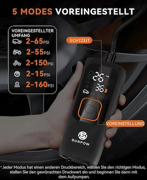 Compresor Electric Portabil SUNPOW 160 PSI, 7500 mAh - imagine 2