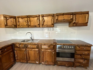 Mobilier rustic complet lemn masiv (bucătărie + living)