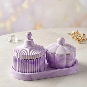 Set Decorativ Hand-made  Lavender & Gold    3 Piese din Praf Ceramic