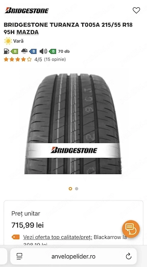 Vând 4 anvelope de vară Bridgestone Turanza T005A, 215 55 R18 95H - imagine 6