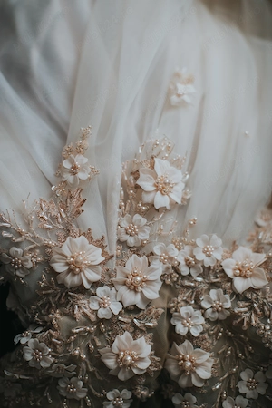 Rochie de mireasă romantică cu aplicații florale 3D   eleganță diafană, ca din poveste